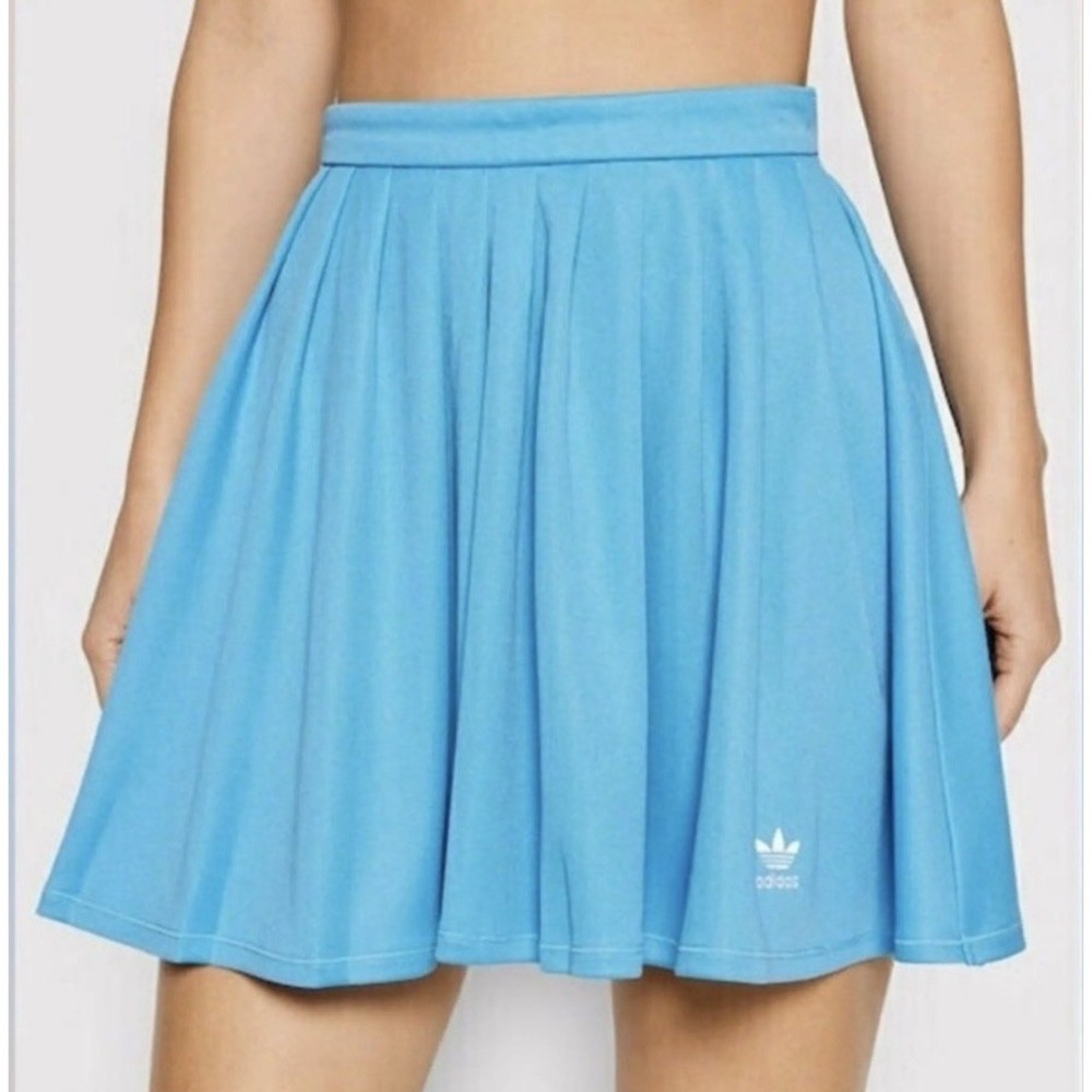 Adidas Originals Blue Pleated Mini Skirt Trefoil Logo Womens Small H35624